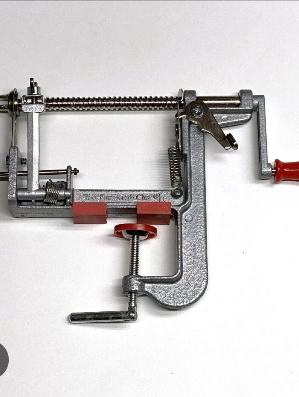 Pampered Chef Apple Peeler/Corer Slicer - Silver with Red Accents